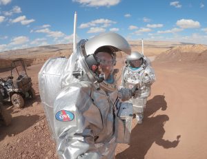 Analog astronout João Lousada and Anika Mehlis on EVA